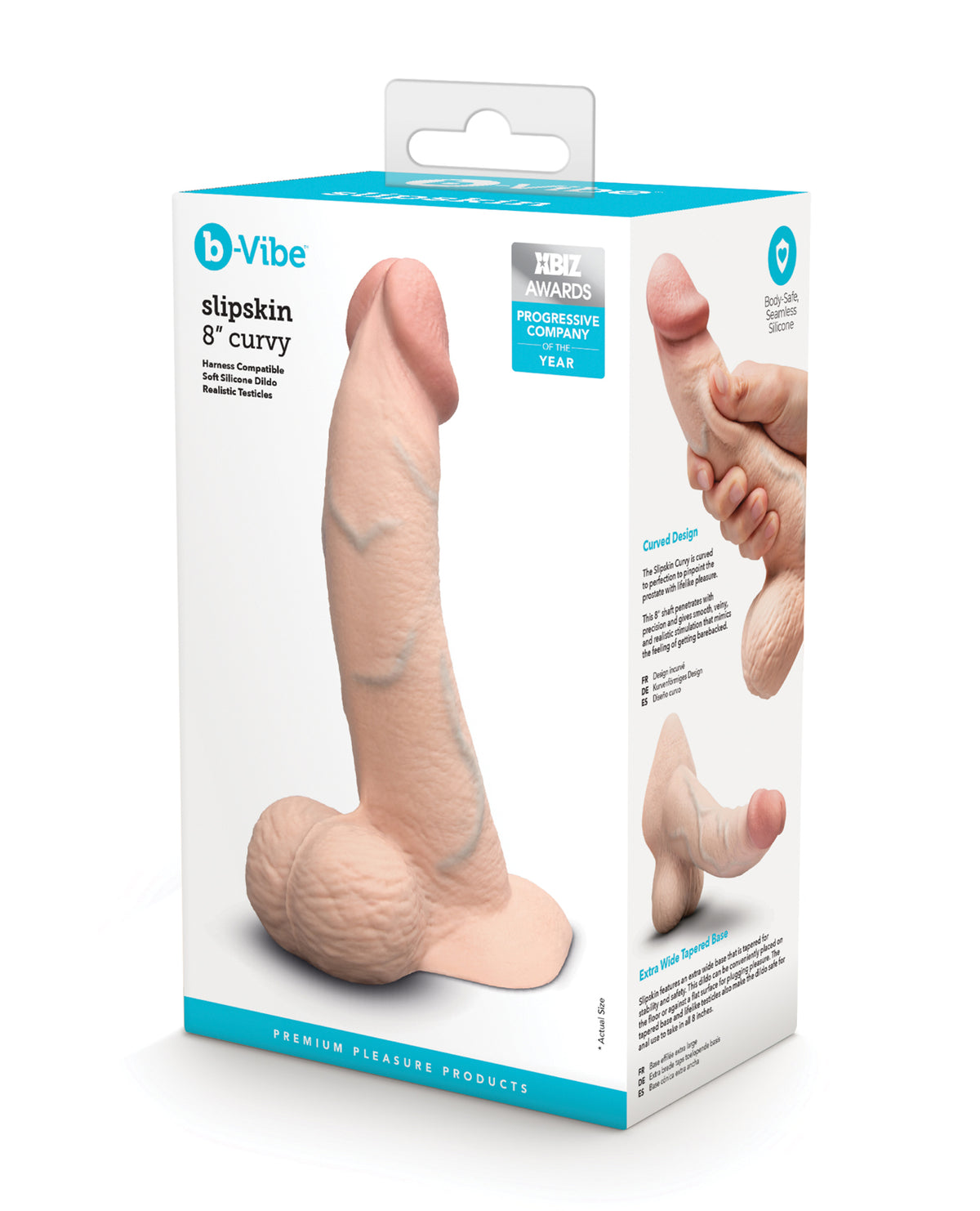 b-Vibe Slipskin 8" Curvy Realistic Dildo – Cream