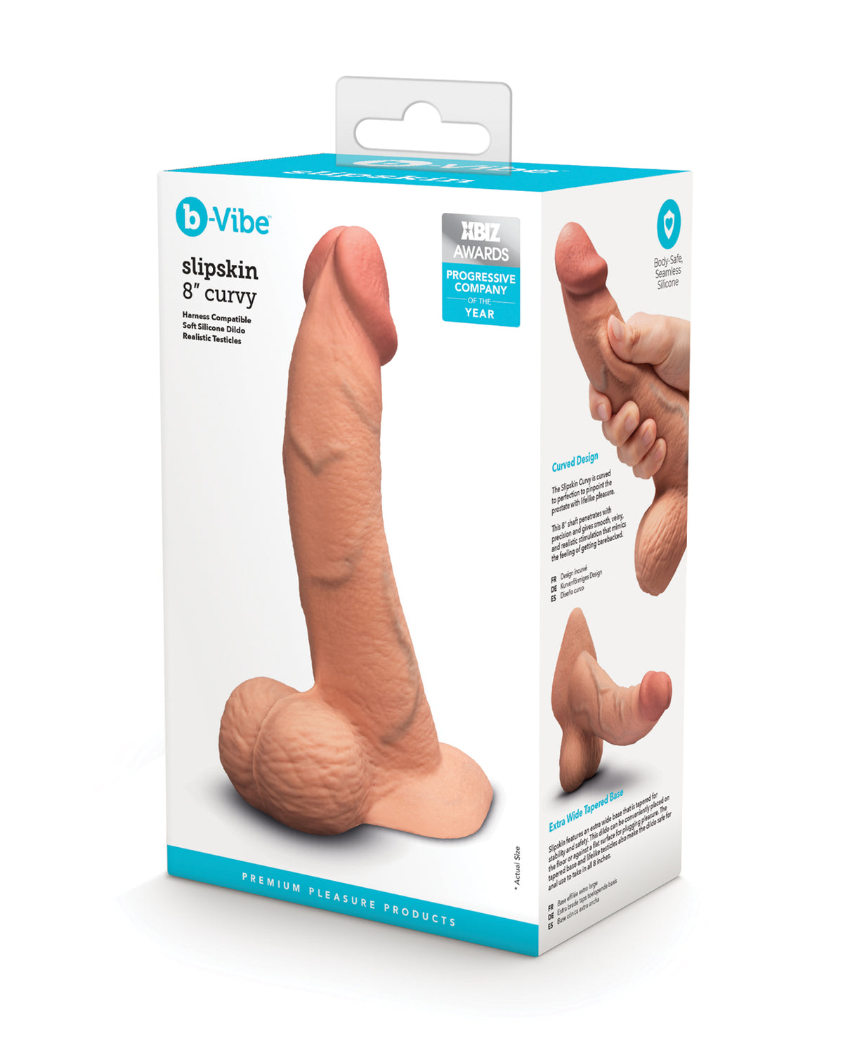 b-Vibe Slipskin 8" Curvy Realistic Dildo – Mocha