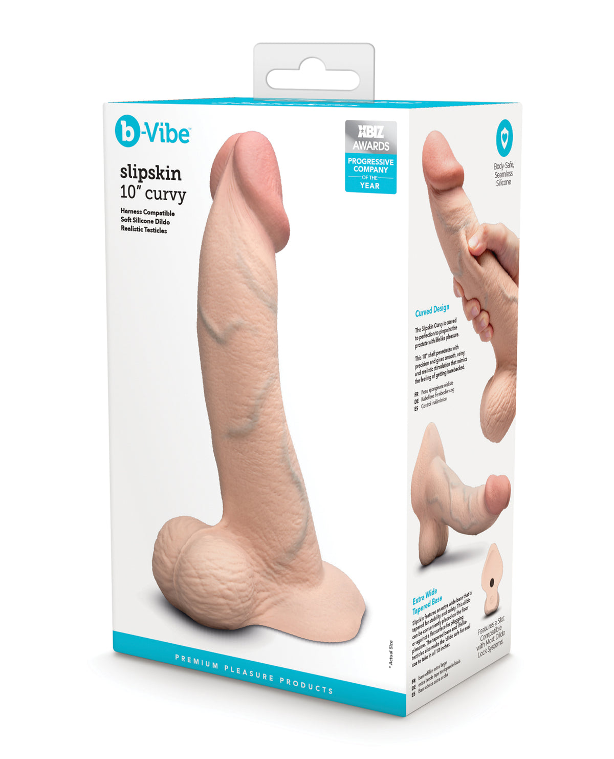 b-Vibe Slipskin 10" Curvy Realistic Dildo – Cream