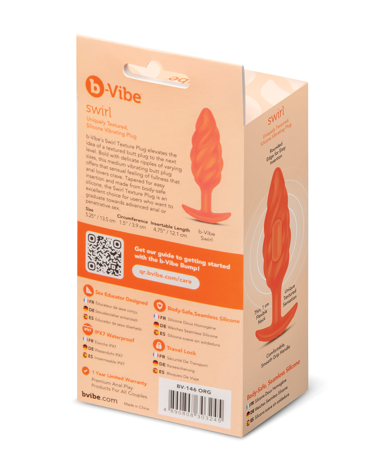 b-Vibe Swirl Texture Plug – Orange – view 7