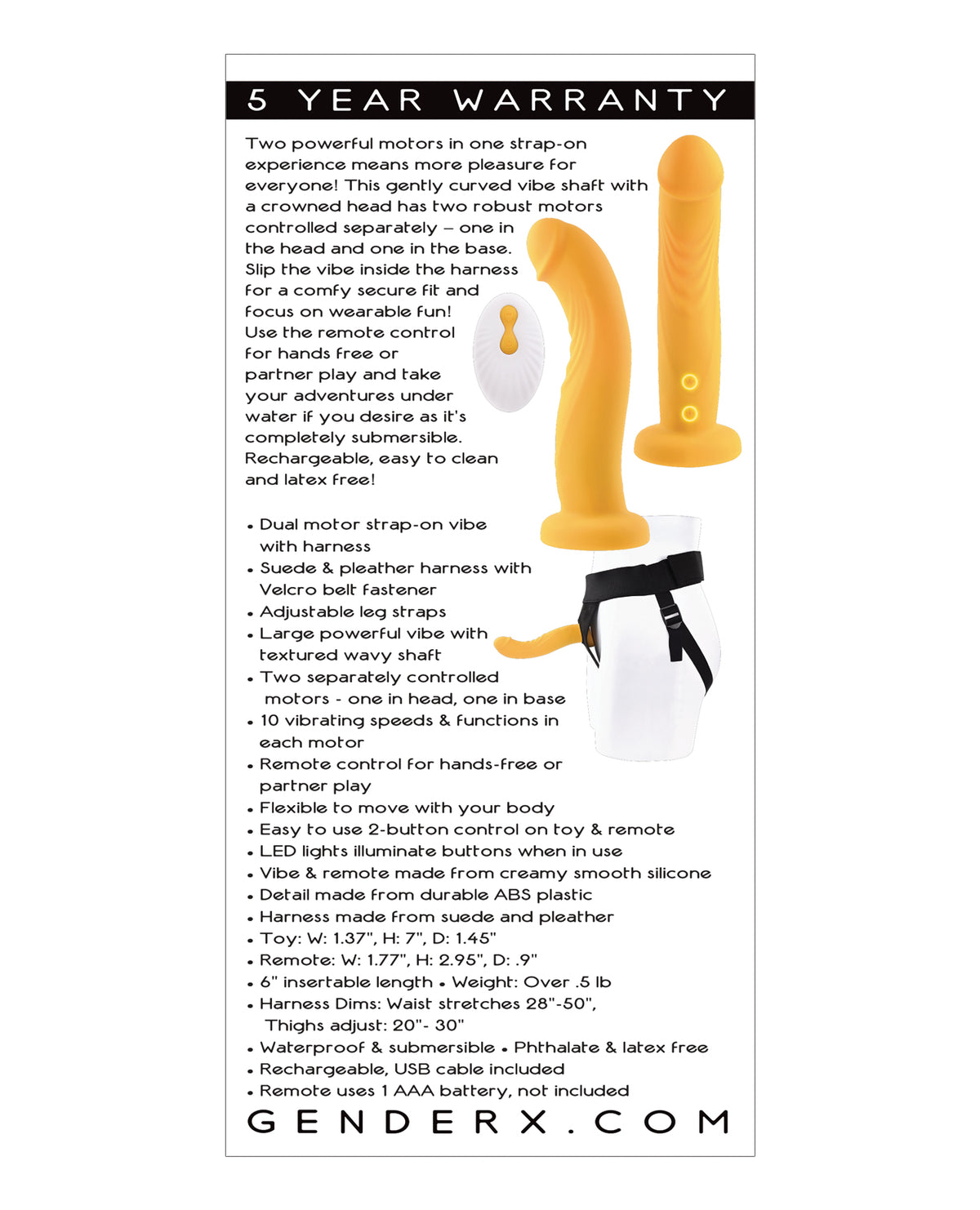 Gender X Sweet Embrace Dual-Motor Strap-On Vibe with Harness – Yellow – view 2
