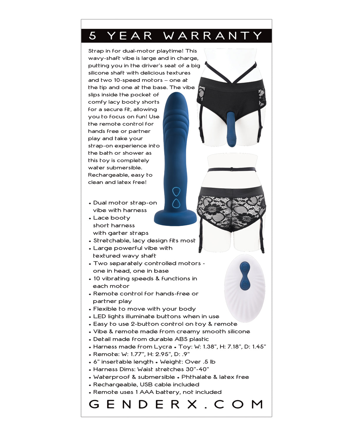 Gender X Snuggle Up Dual-Motor Strap-On Vibe with Lace Harness – Blue – view 2