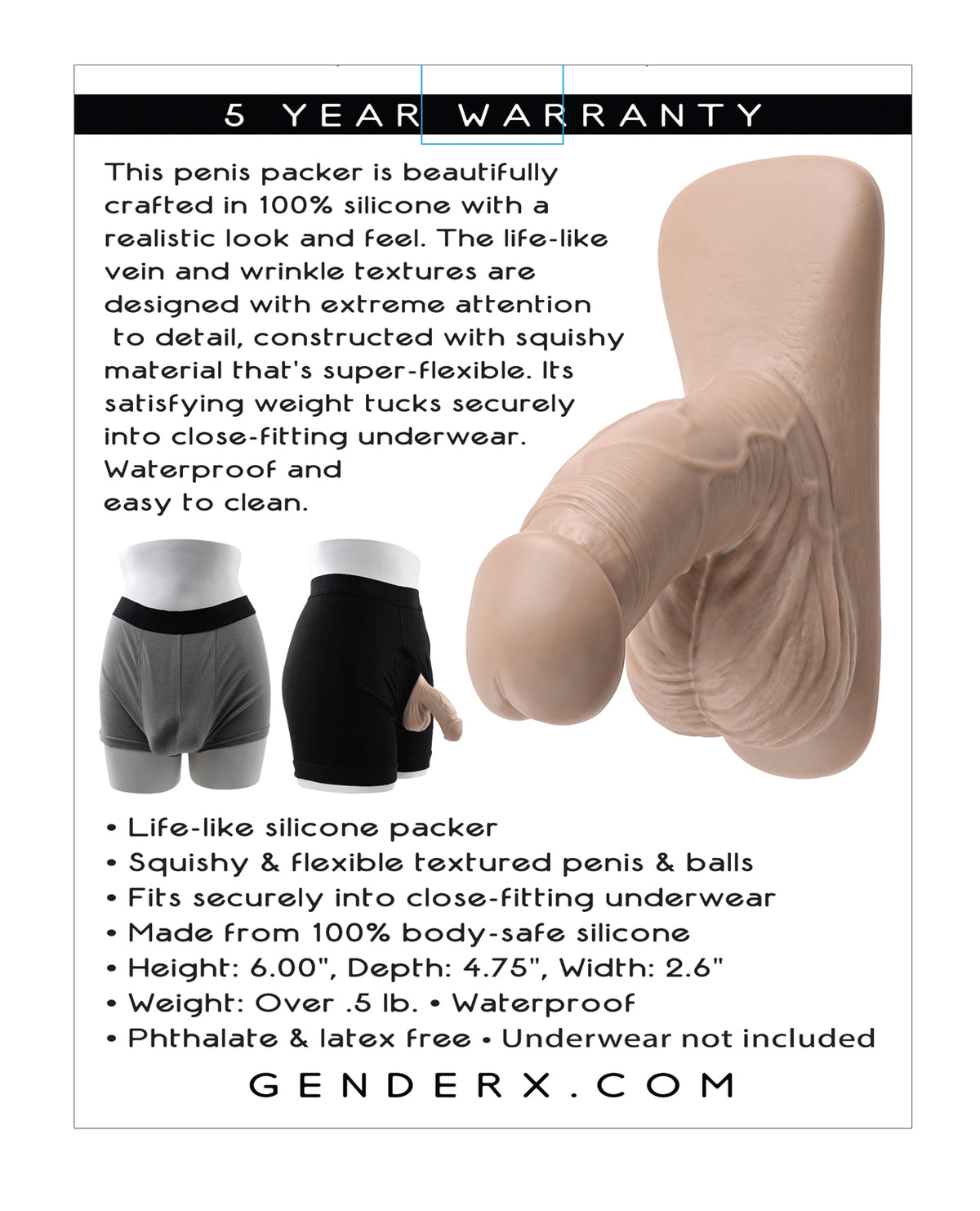 Gender X 4" Silicone Packer – Ivory – view 2