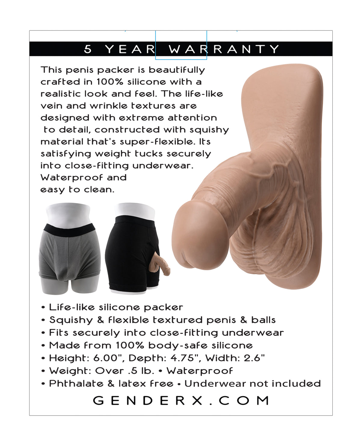 Gender X 4" Silicone Packer – Tan – view 2