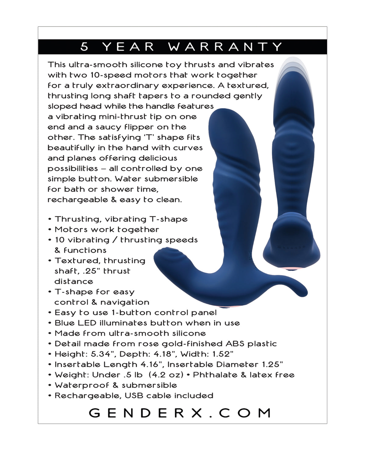 Gender X True Blue Thrusting Vibrator – view 2