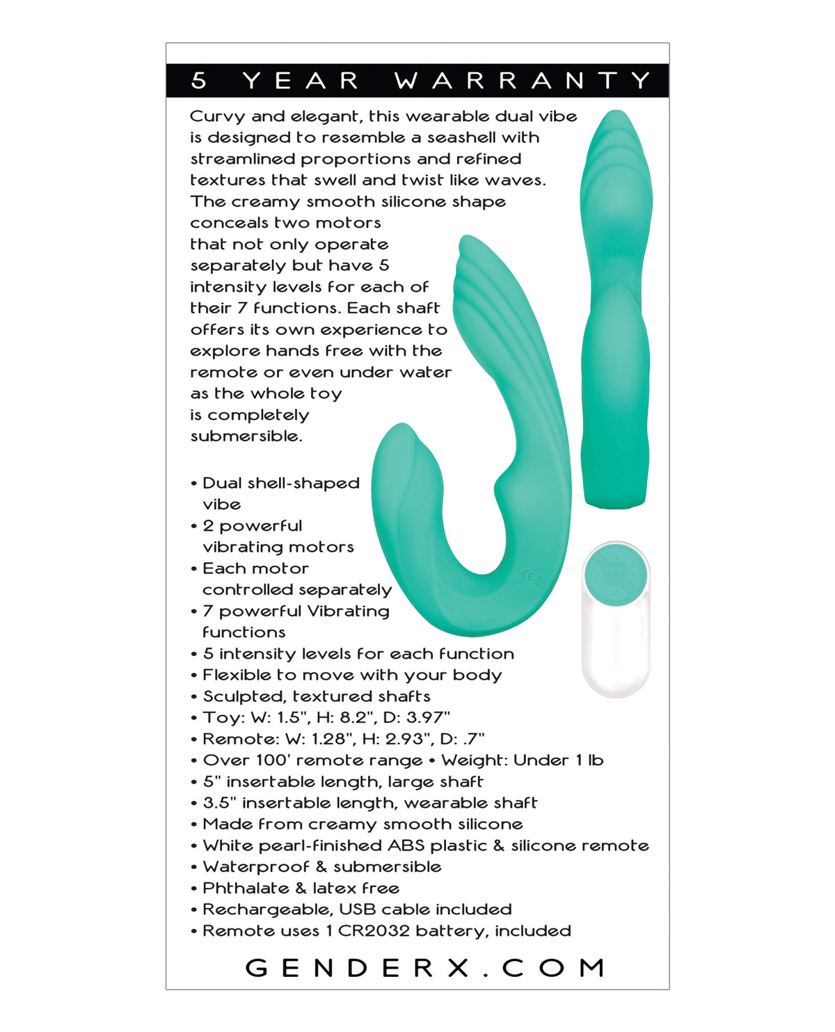 Gender X Strapless Seashell Wearable Dual Vibe – Teal – view 2