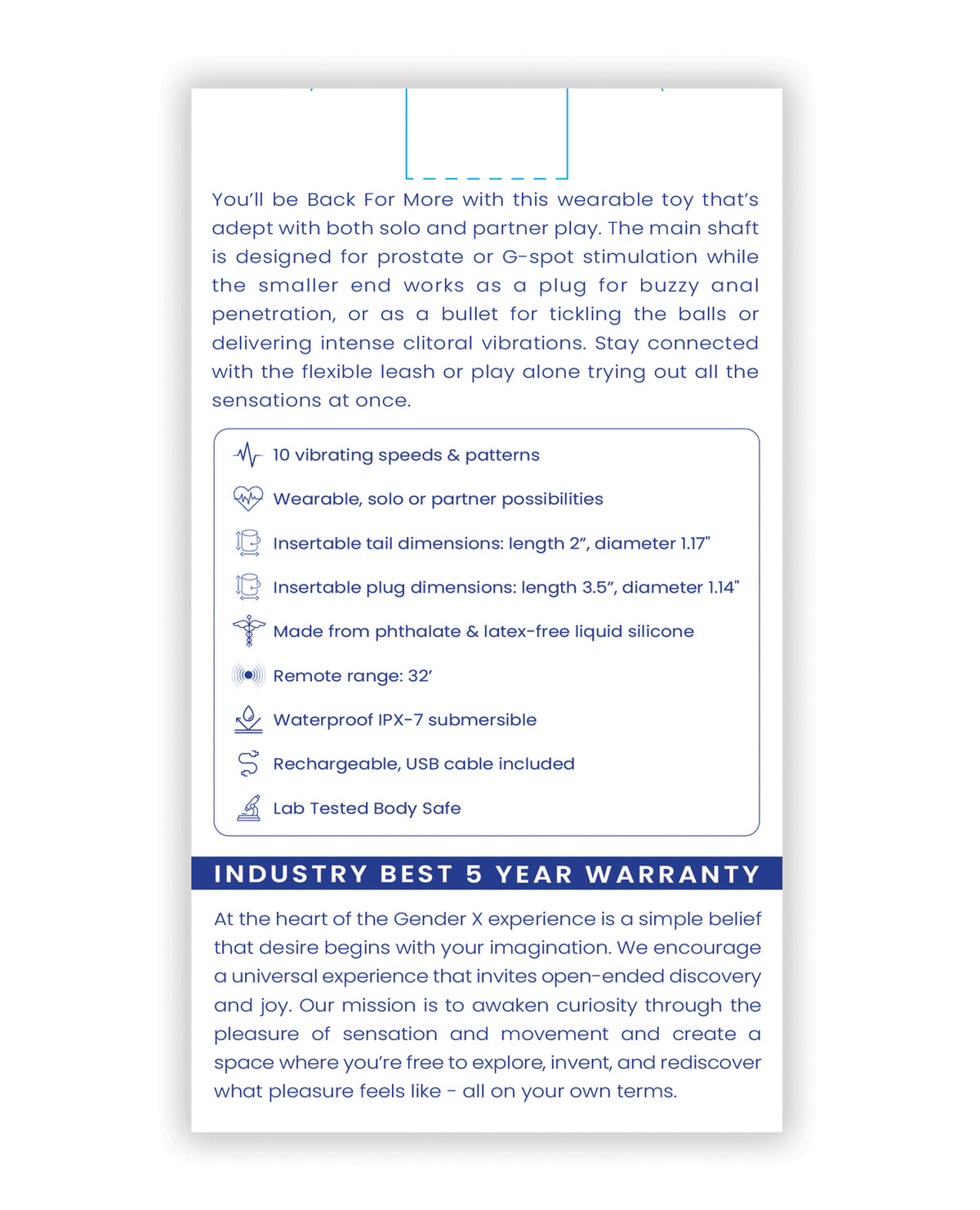 Gender X Back for More Wearable Vibrator – Blue – view 6