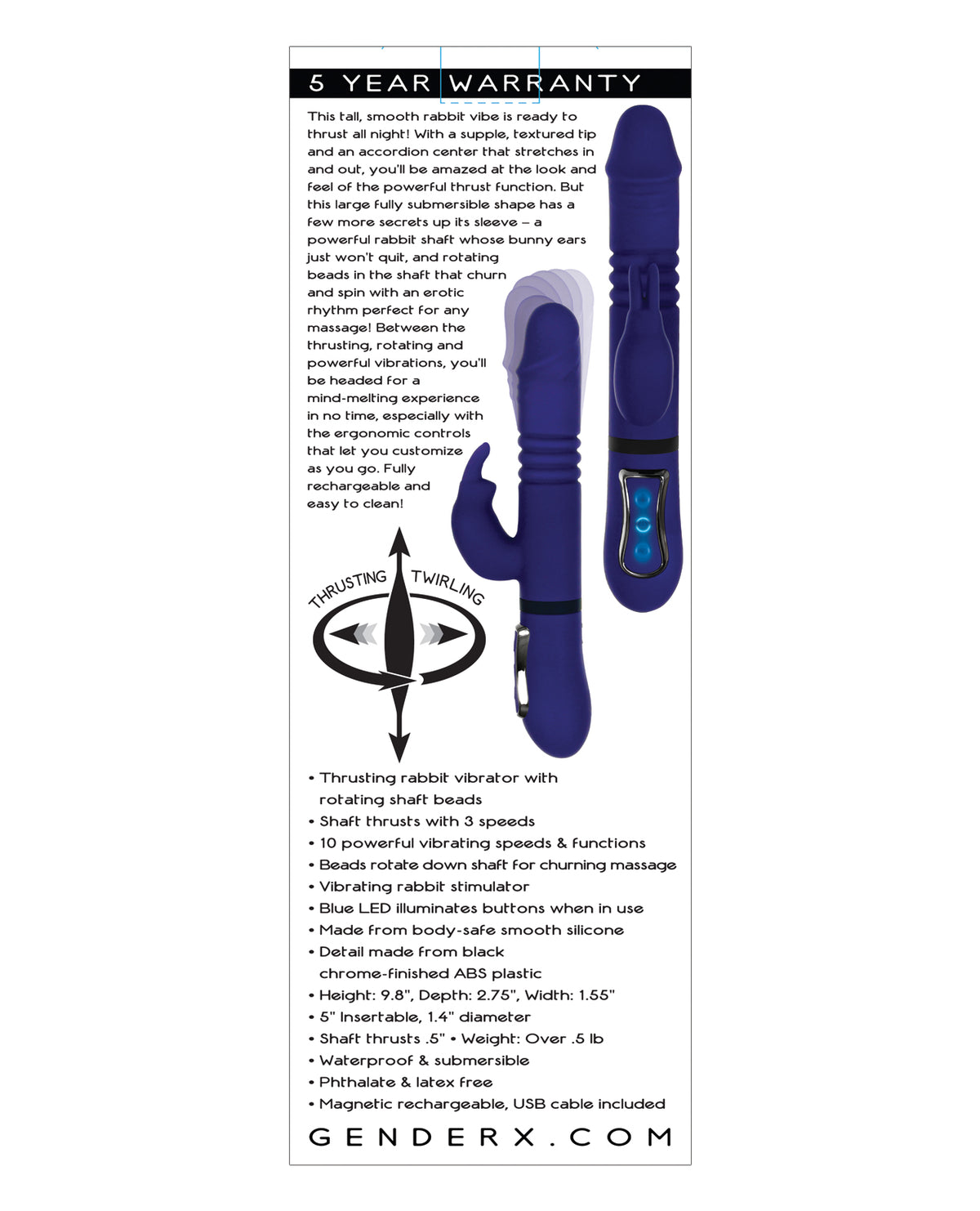 Gender X All in One Thrusting Rabbit Vibrator – Purple – view 2