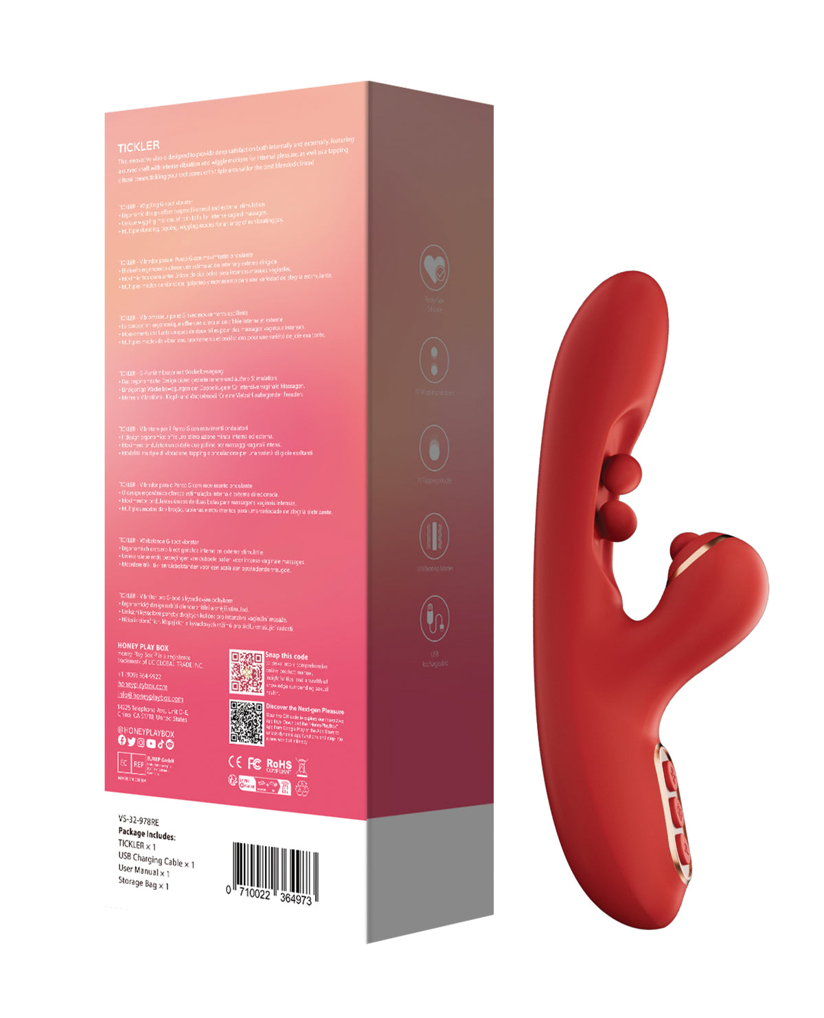 Honey Play Box Tickler Wiggling G-Spot & Tapping Clitoral Vibrator – Red – view 4