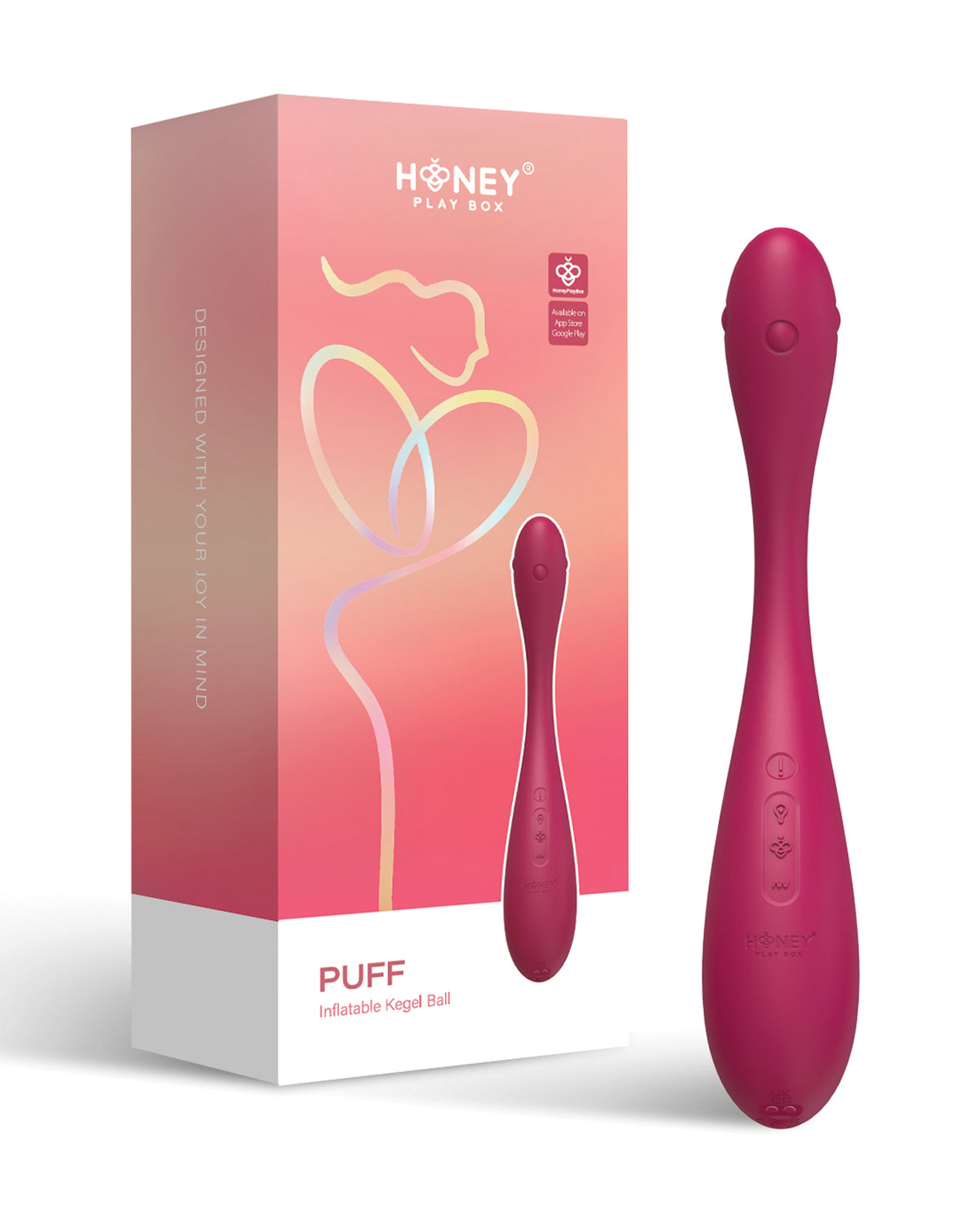 Honey Play Box Puff App-Controlled Inflatable Kegel Trainer – Dark Red – view 6