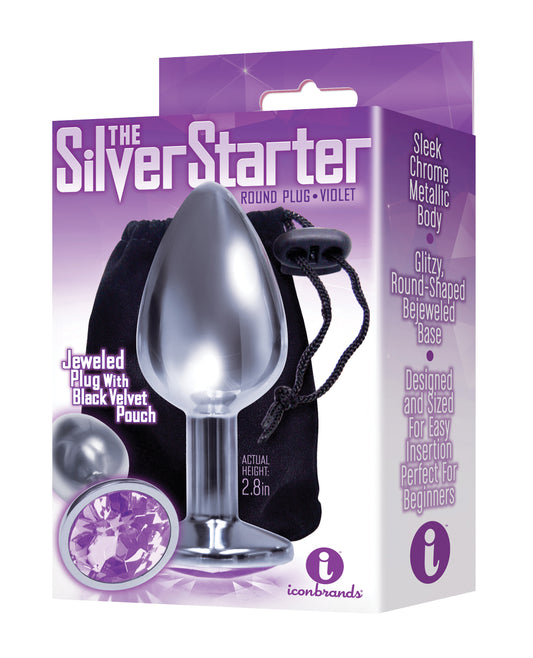 The Silver Starter Bejeweled Round Stainless Steel Plug - Violet
