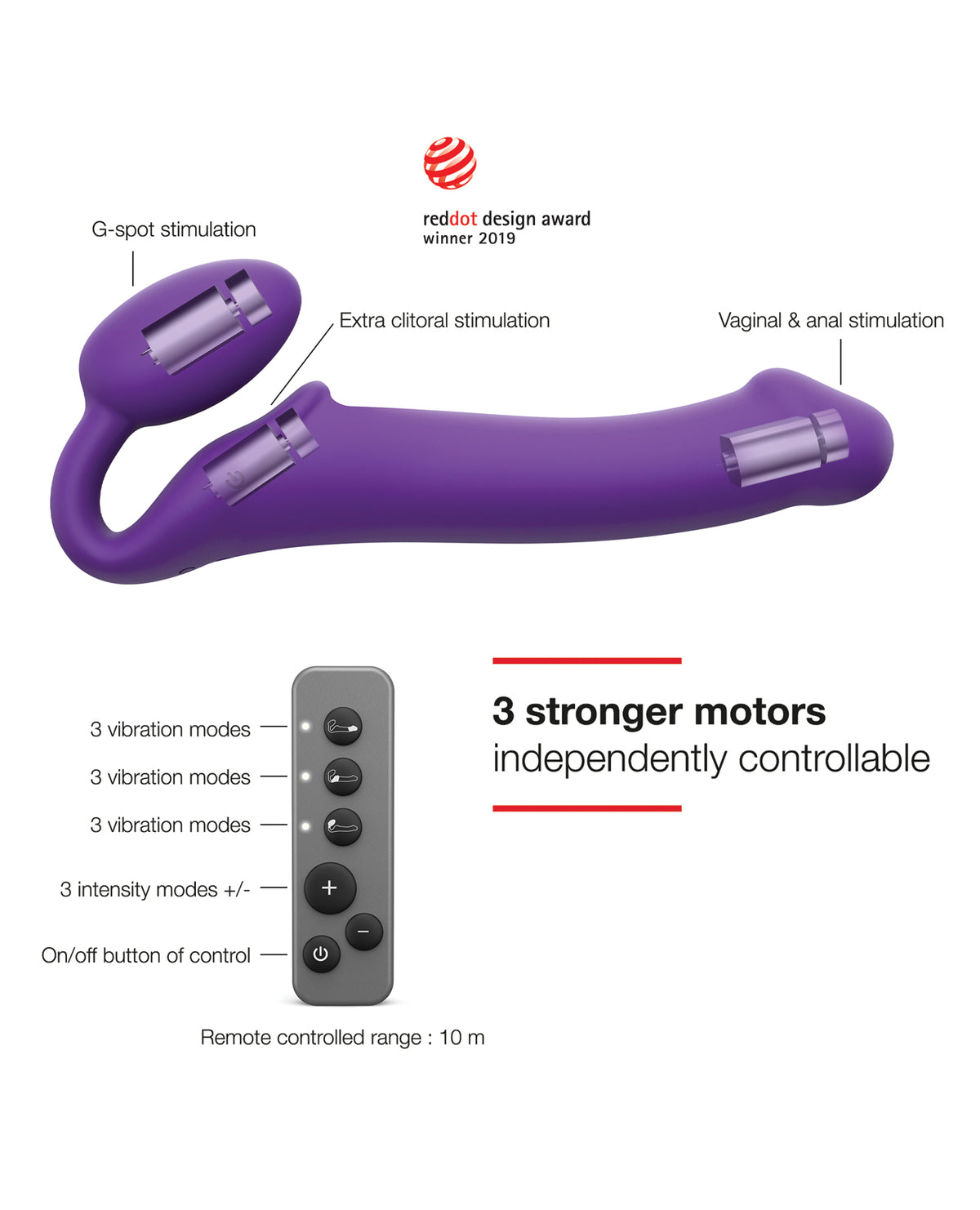 Strap-On-Me Vibrating Bendable Strapless Strap-On – Purple – Medium – view 3