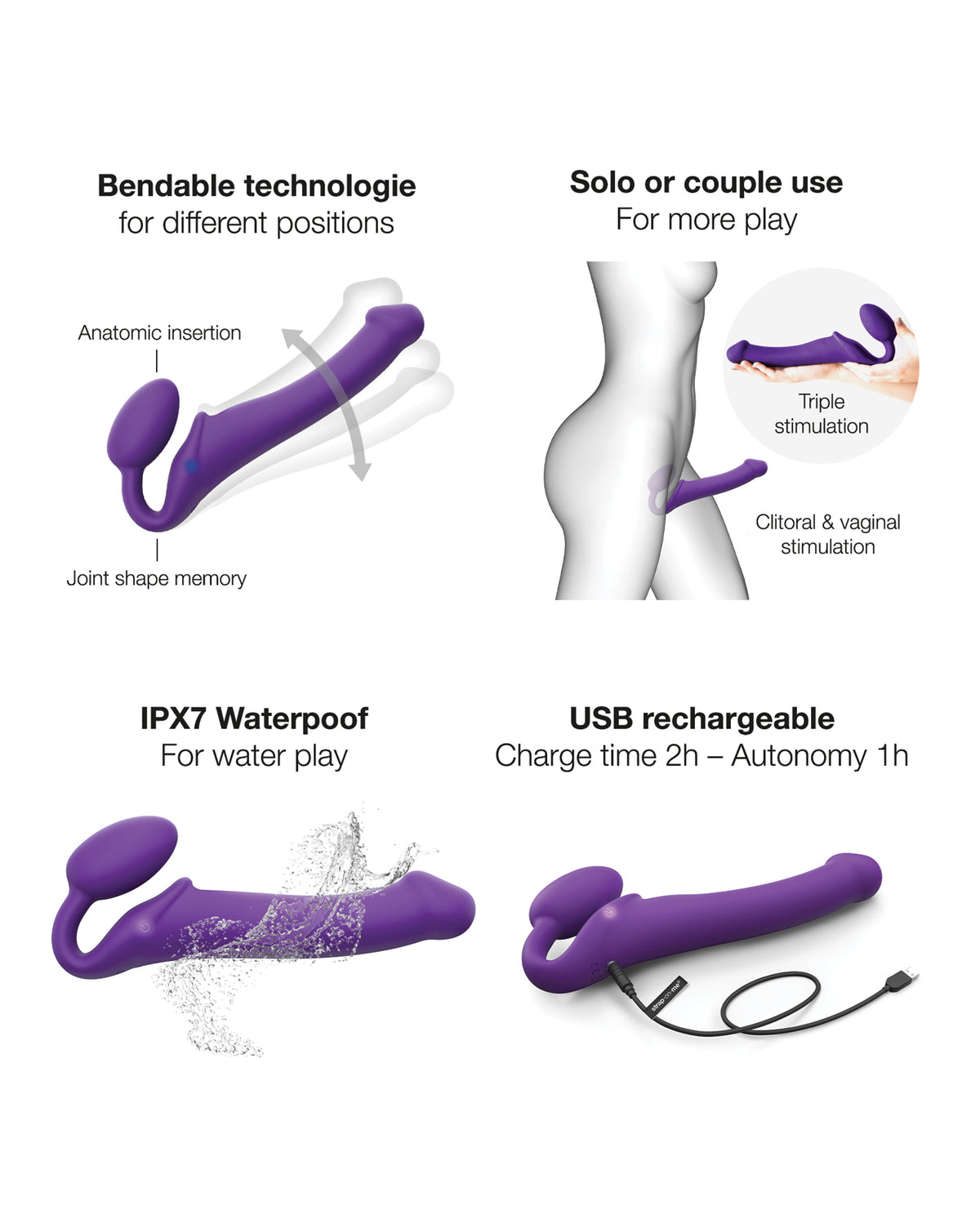 Strap-On-Me Vibrating Bendable Strapless Strap-On – Purple – Large – view 4