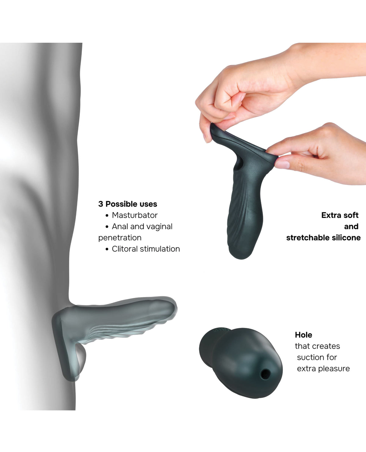 Manwan RYZER Textured Silicone Penis Sleeve – Pine Gray – view 3