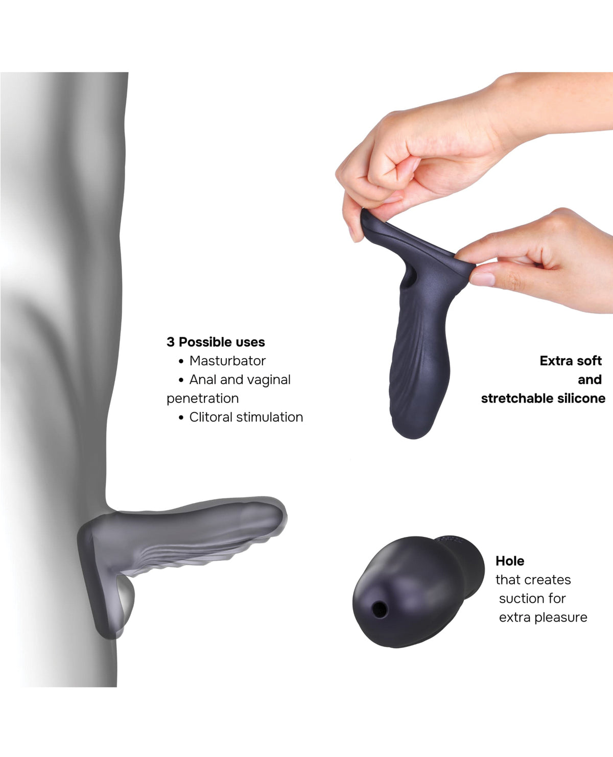Manwan RYZER Textured Silicone Penis Sleeve – Black Plum – view 4