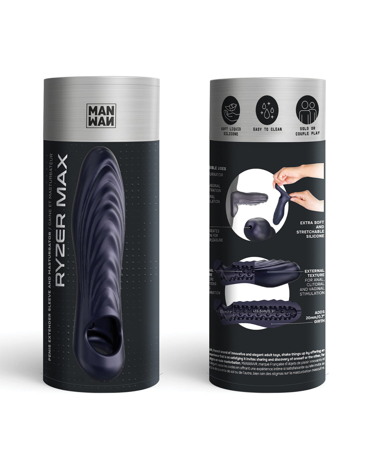 Manwan RYZER MAX 2-in-1 Penis Sleeve & Stroker – Black Plum – view 5