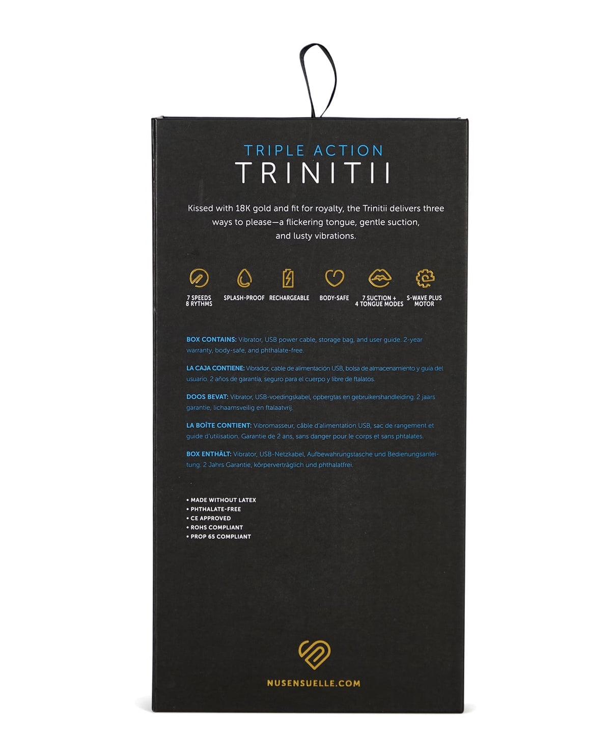 Nu Sensuelle Trinitii Tongue Vibe – Black with Gold Trim – view 2