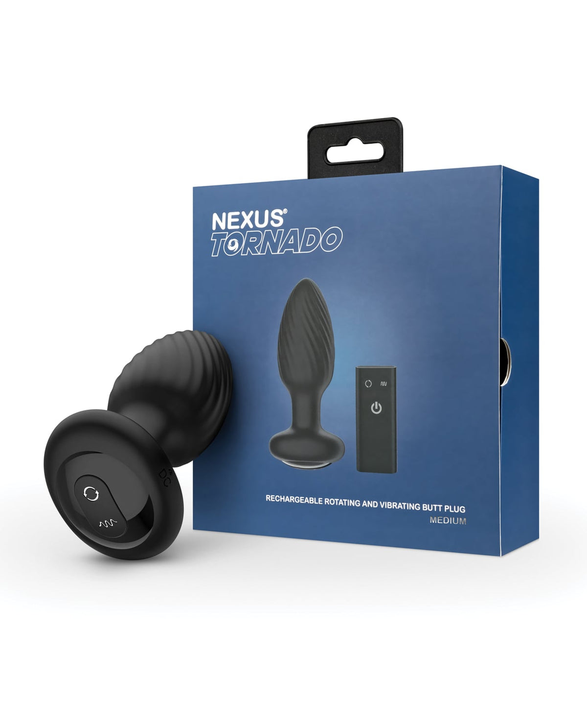 Nexus Tornado Rotating & Vibrating Plug with Remote – Black – Medium