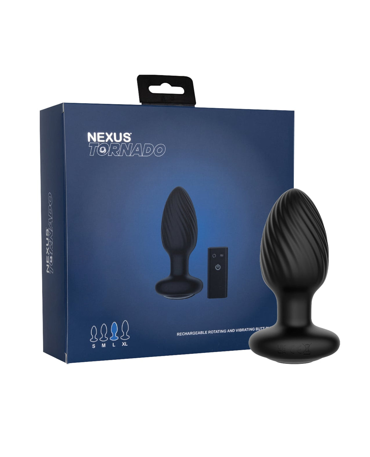 Nexus Tornado Rotating & Vibrating Plug with Remote – Black – Large