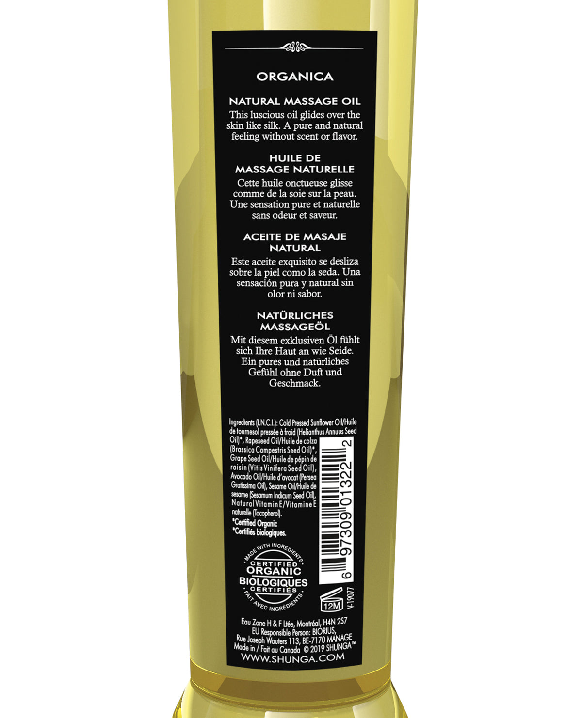 Shunga Organica Kissable Massage Oil – 8 oz – Natural – view 2