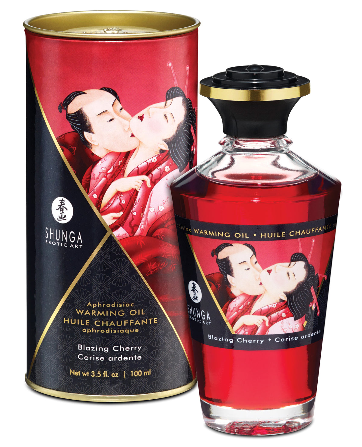 Shunga Kissable Warming Oil – 3.5 oz – Blazing Cherry