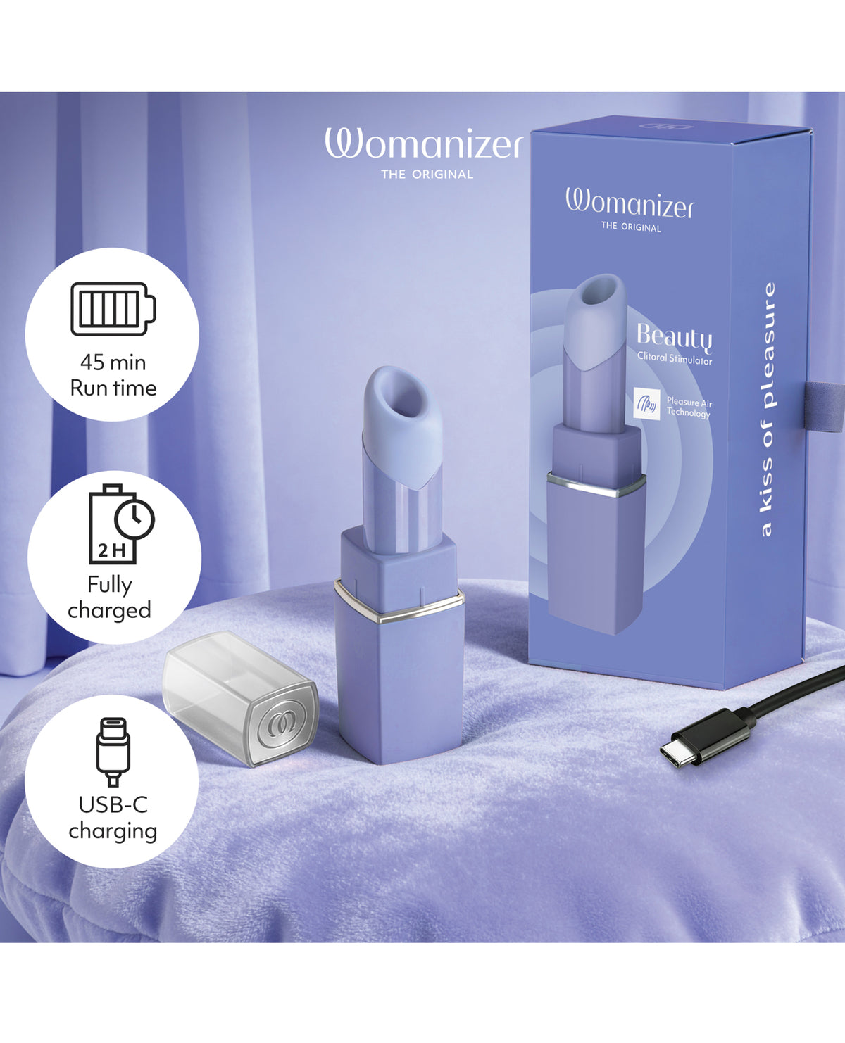 Womanizer Beauty Lipstick Pleasure Air Toy – Lilac – view 5