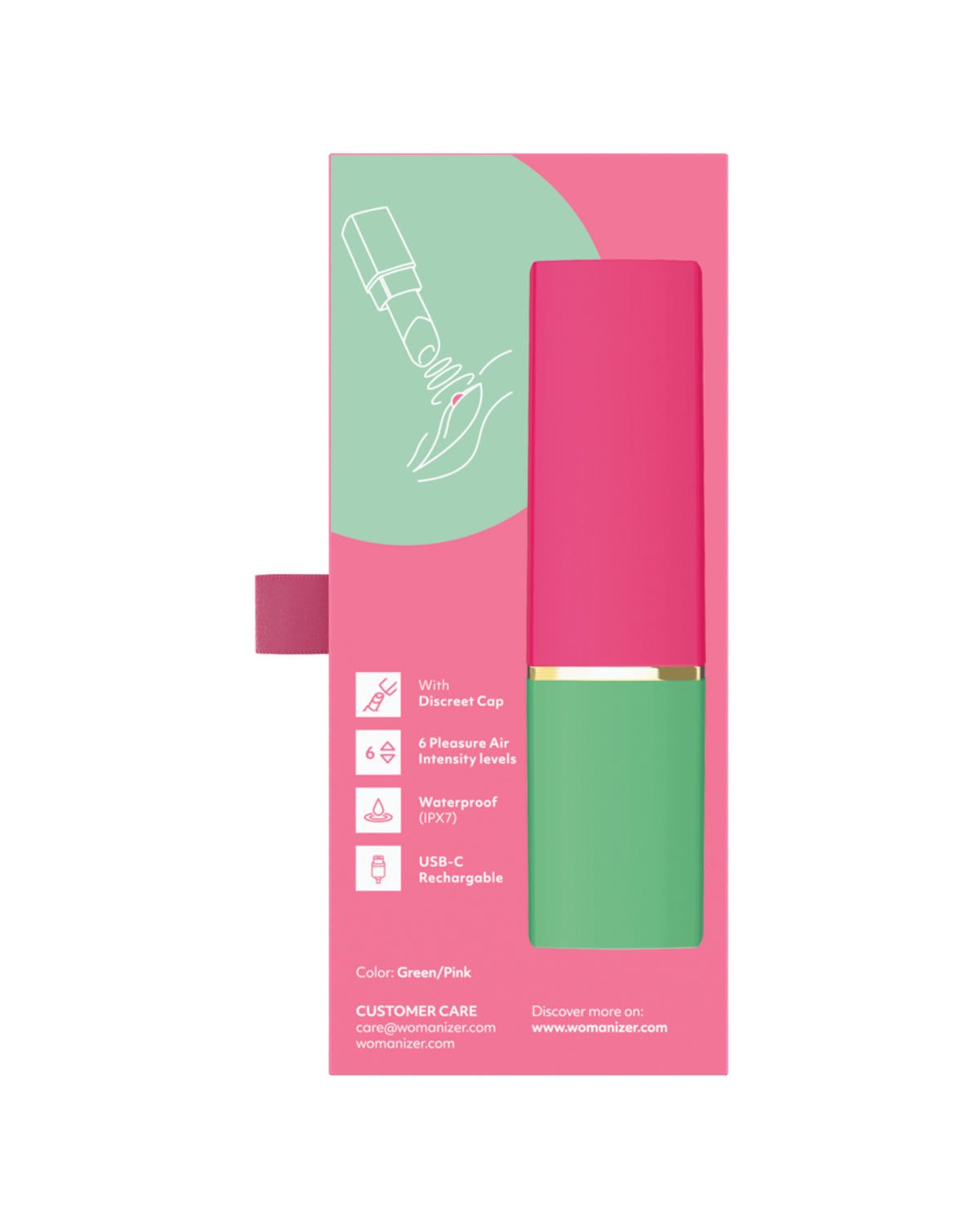 Womanizer Beauty Lipstick Pleasure Air Toy – Green/Pink – view 7