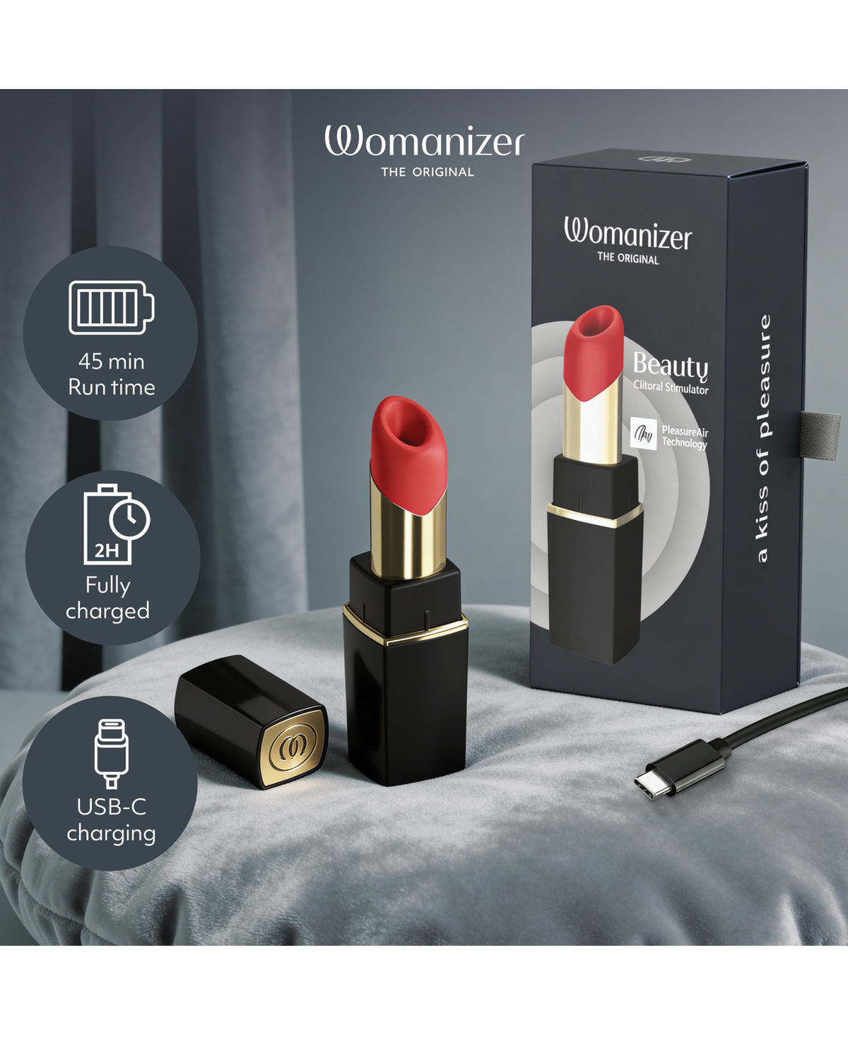 Womanizer Beauty Lipstick Pleasure Air Toy – Black/Gold – view 5